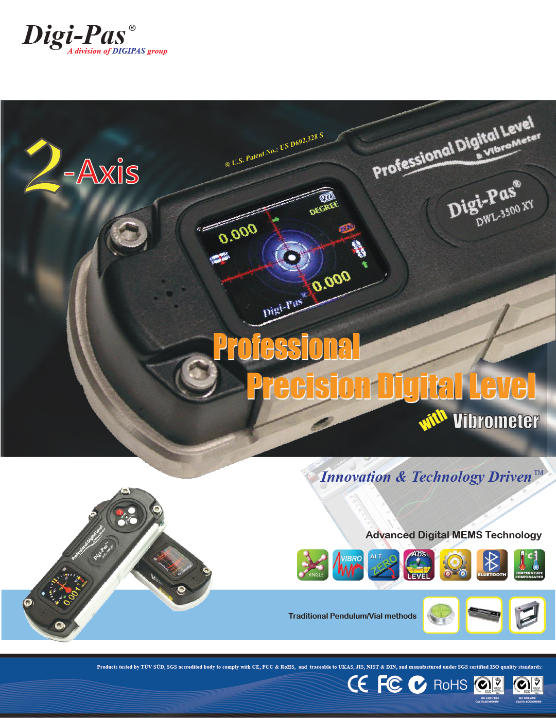 2-Axis Precision Digital Level DWL3000XY Bluetooth Black